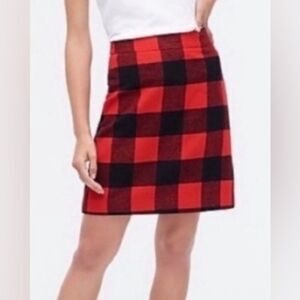 NWT J Crew Women Buffalo Plaid Wool Blend Red Black Skirt Above Knee Size 14